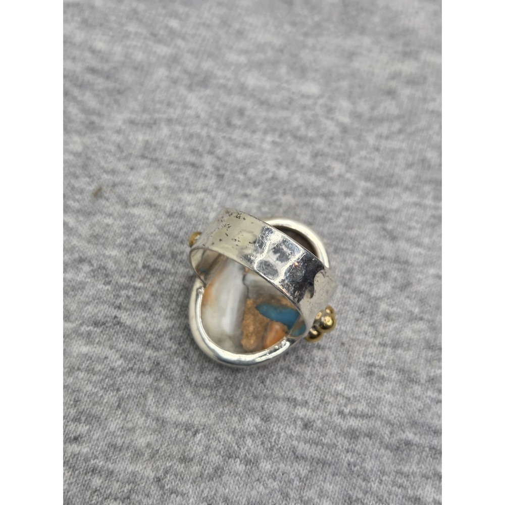 YS Signed Handmade Sterling Silver Composite Stone Cabochon Ring Size 8.25 Heavy - Picture 6 of 6